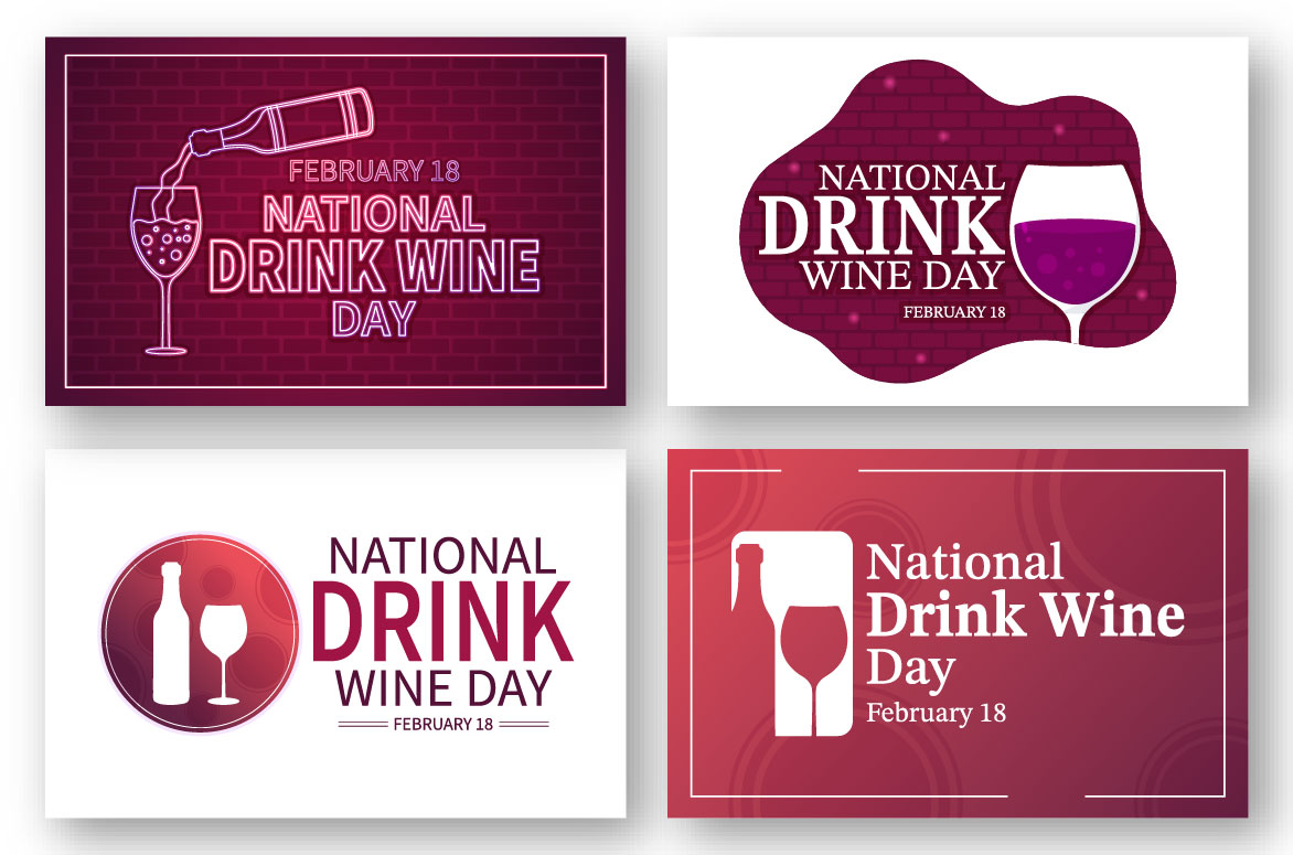 A set of unique images on the theme of national wine drinking day.