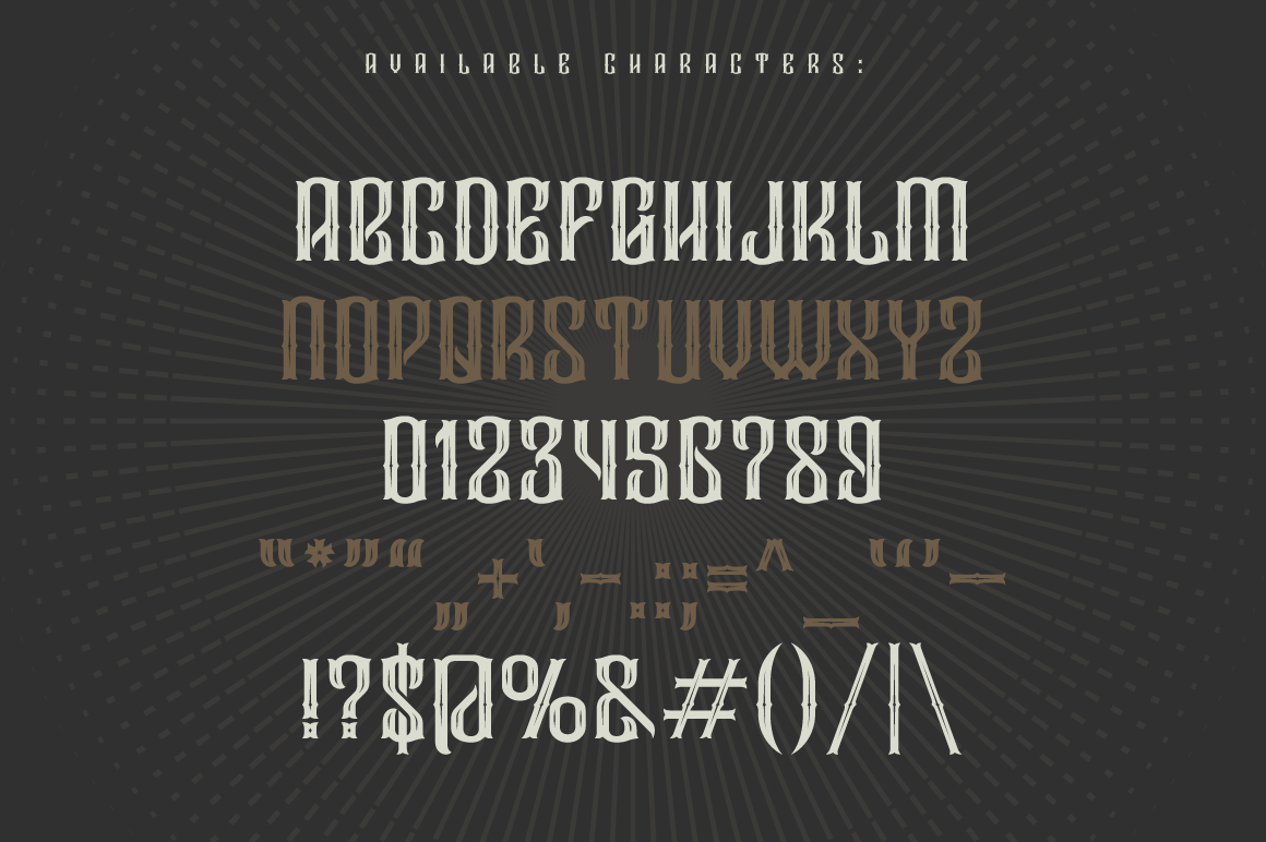Droptune Typeface available characters preview.