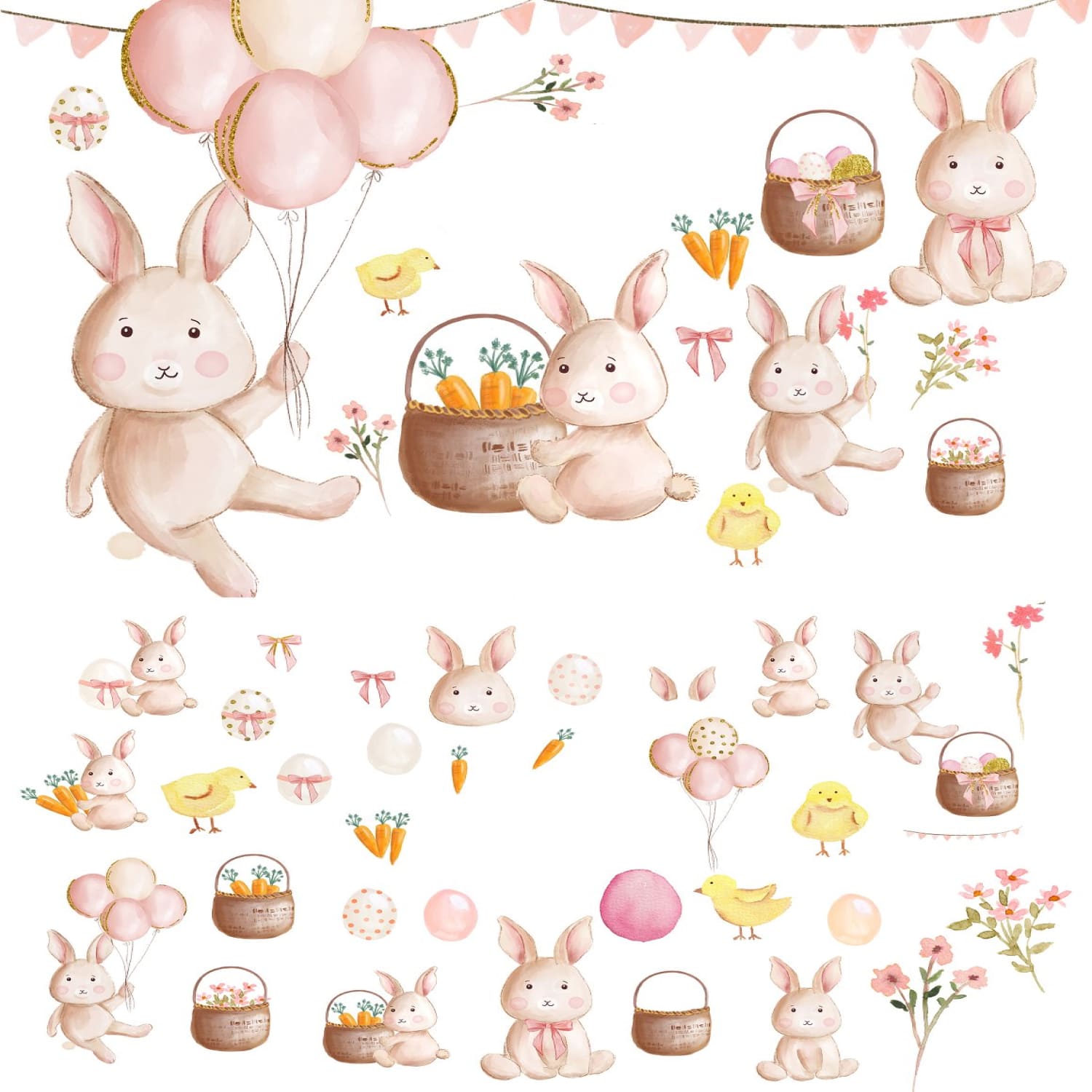 Easter Bunny Pink Balloons Clipart cover.