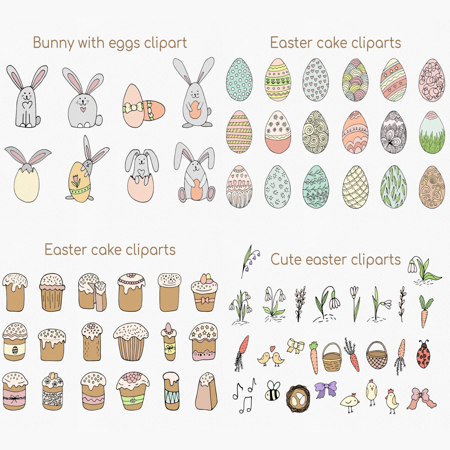 Easter Clipart. Color Vector Doodle cover.
