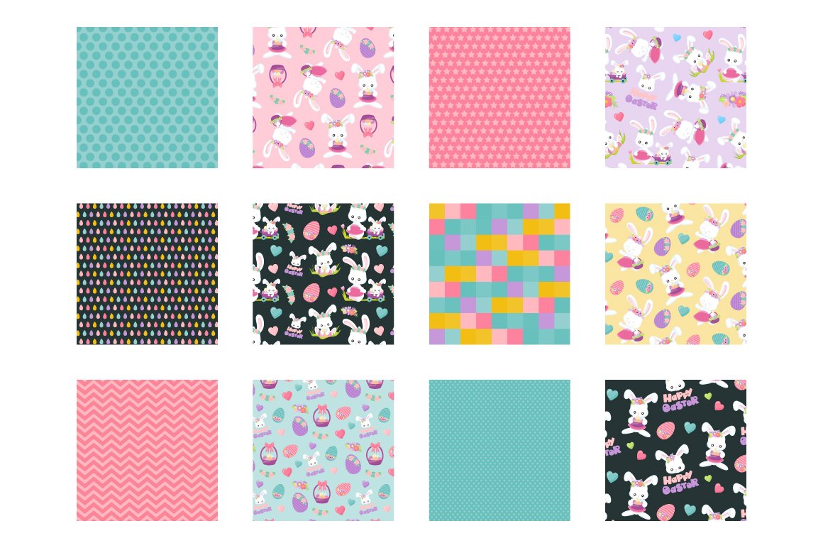 A set of 12 different seamless patterns on a white background.
