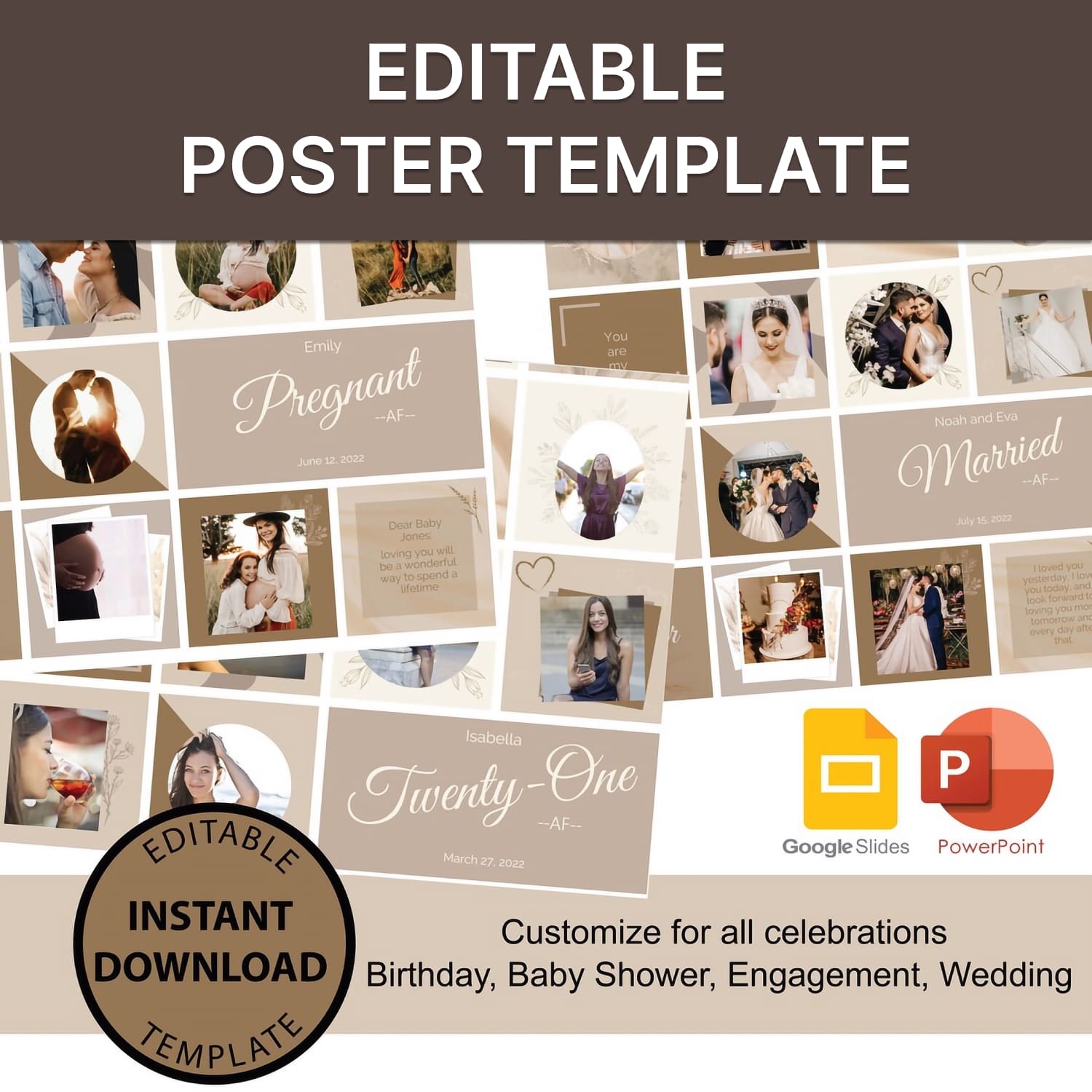 Editable Poster Template, Digital Download, Instant Access, Personalize & Customize With Own Text And Photos In Powerpoint Or Google Slides.