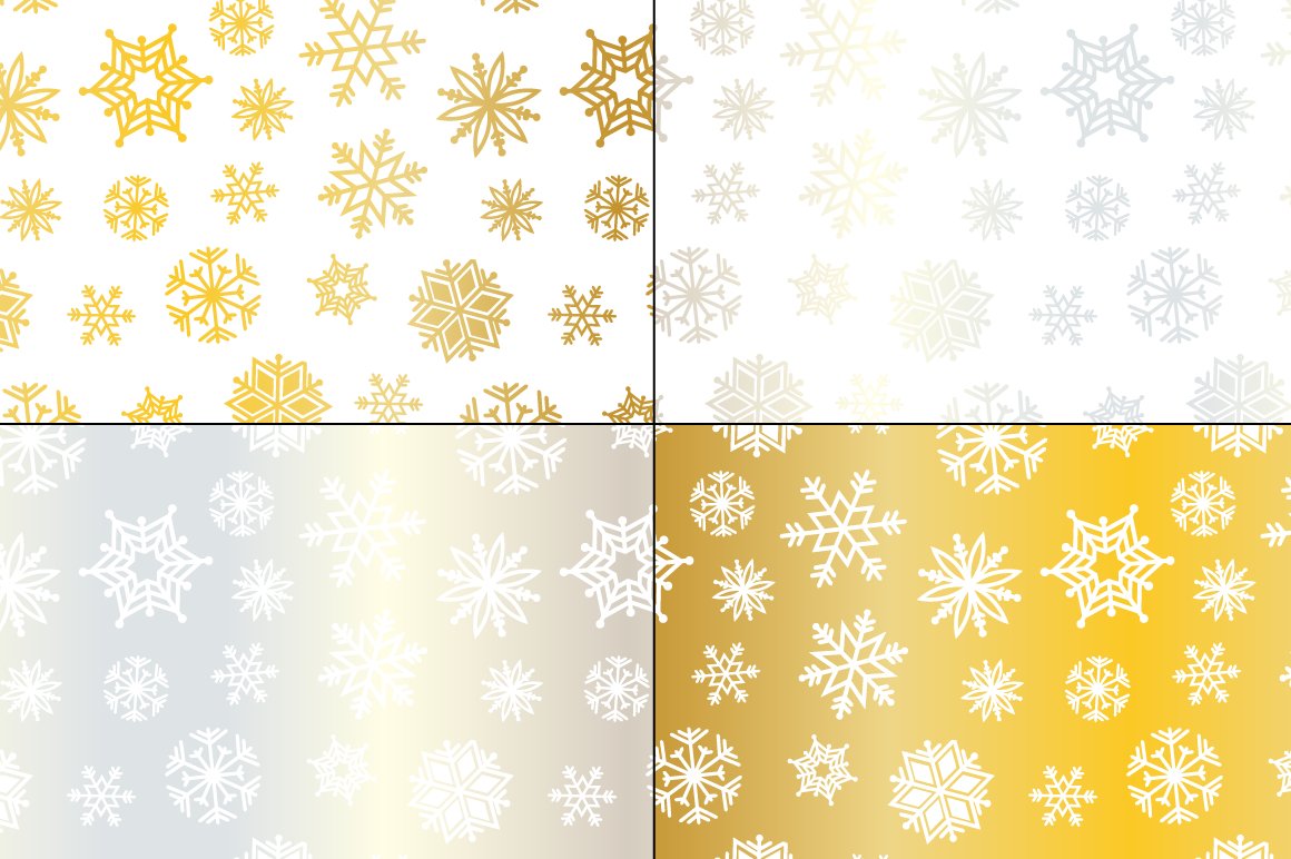 Delicate snowflakes on the gold and silver backgrounds.