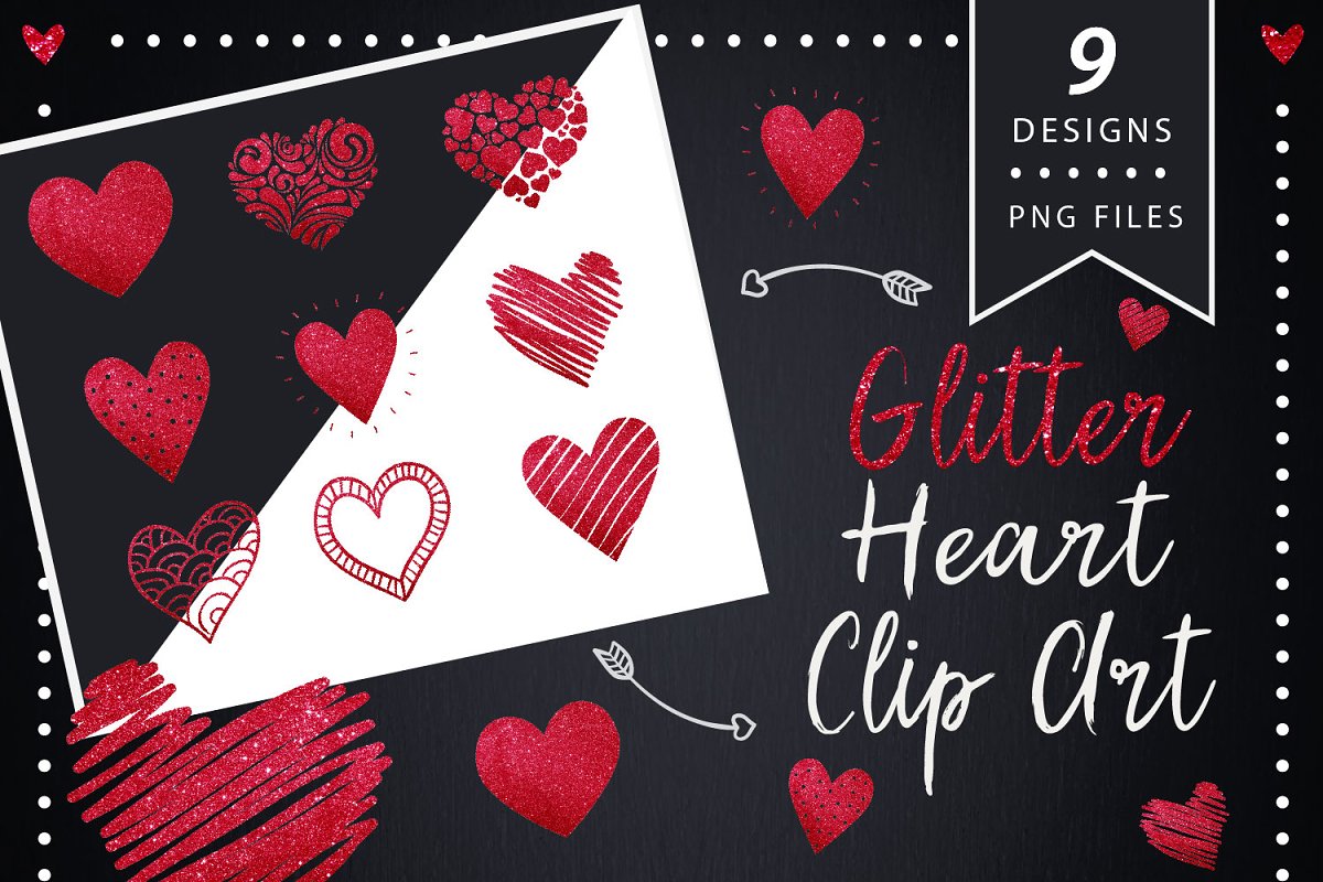 Cover image of Red Glitter Heart Clip Art.