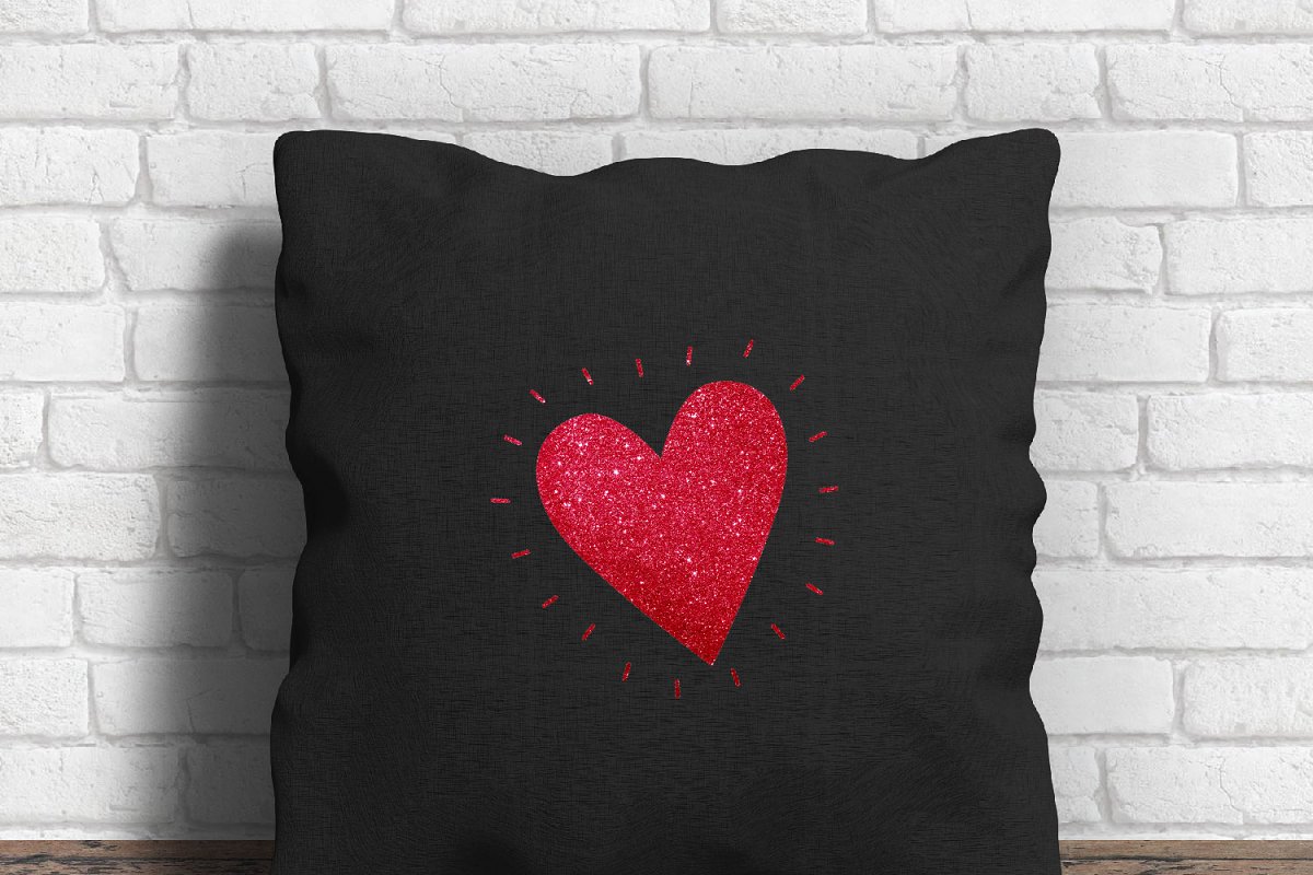 Red Glitter Heart Clip Art - pillow design.