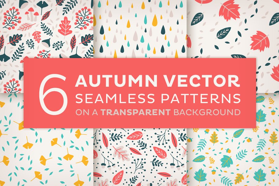 Cover image of 6 Autumn vector seamless patterns.