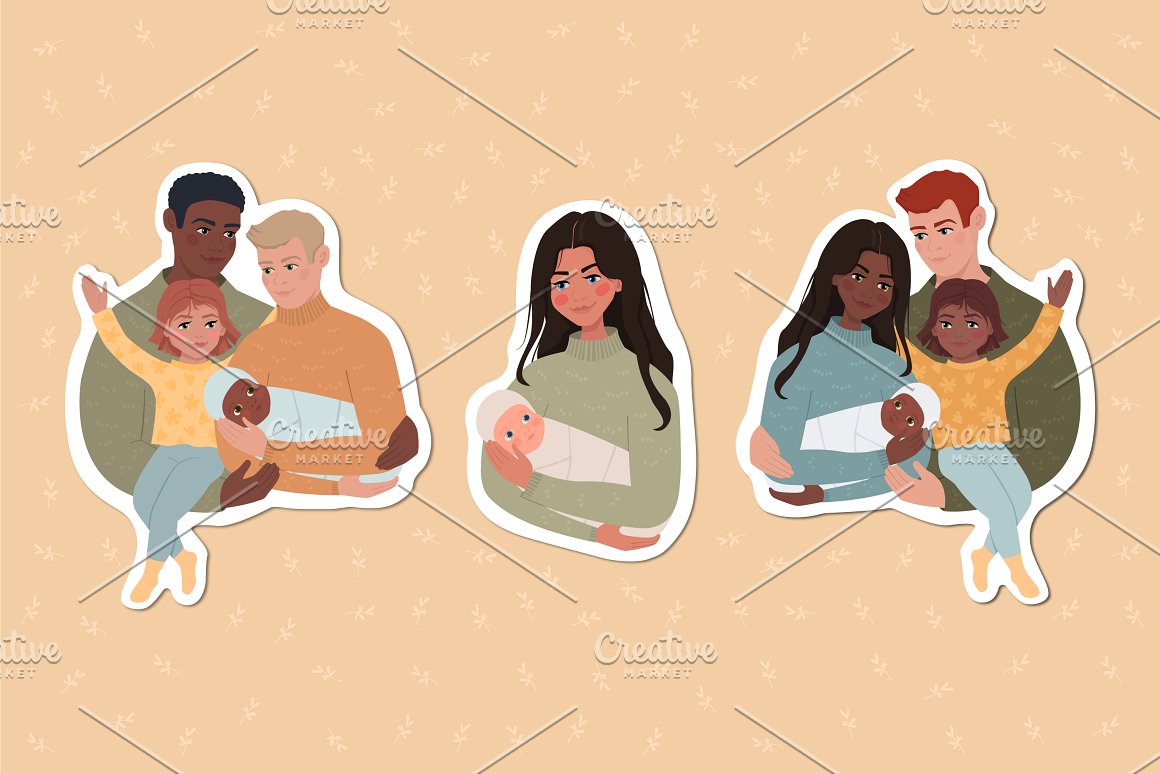 Stickers (clipart) with 3 cutest families.