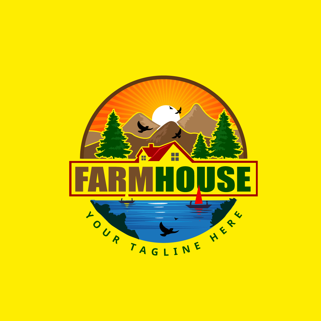 Farmhouse Adventure Mountain Logo Design preview image.