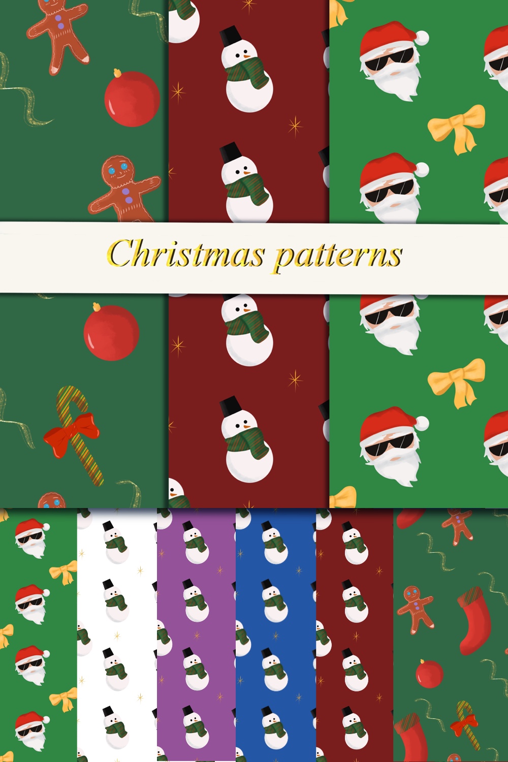 Christmas Snowman Claus Patterns Design pinterest image.