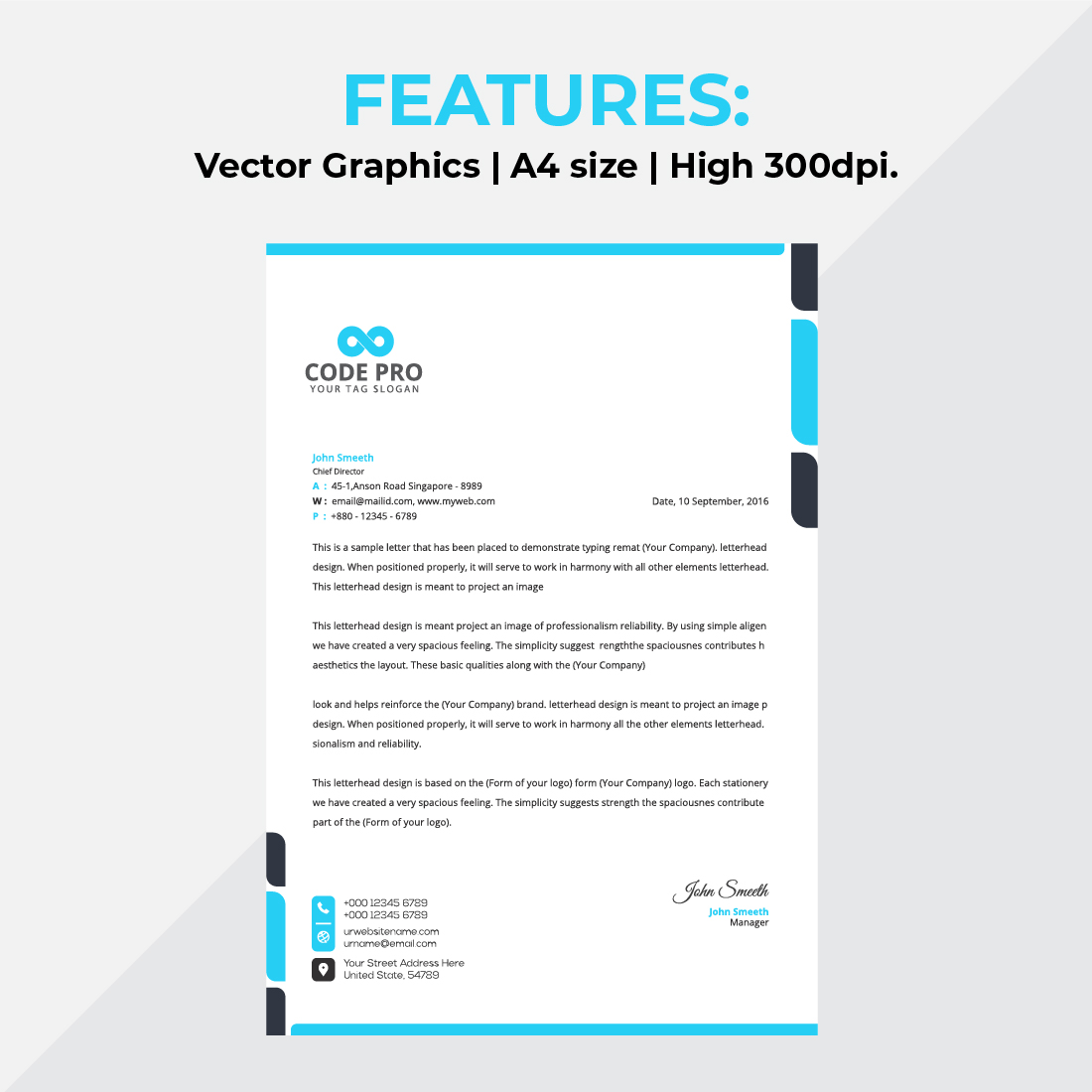 Modern Letterhead Blue Design Template cover image.