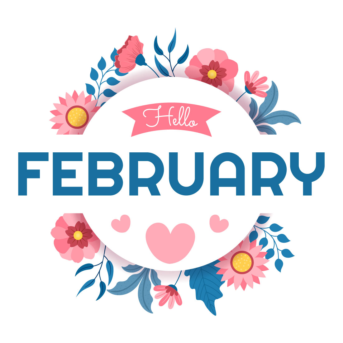 Image with charming inscription hello february and flowers.