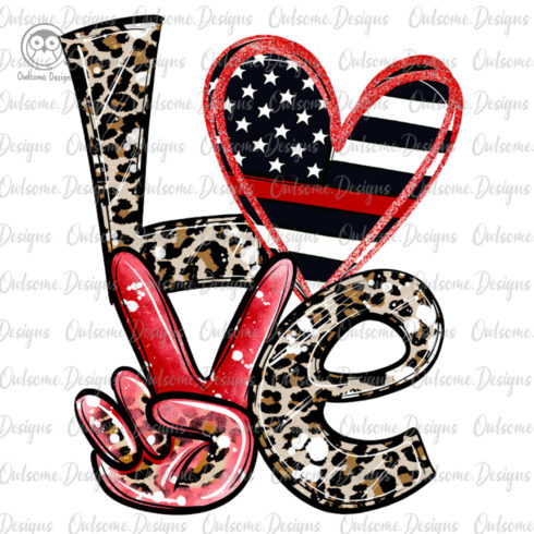 Image with charming inscription Love with American flag.