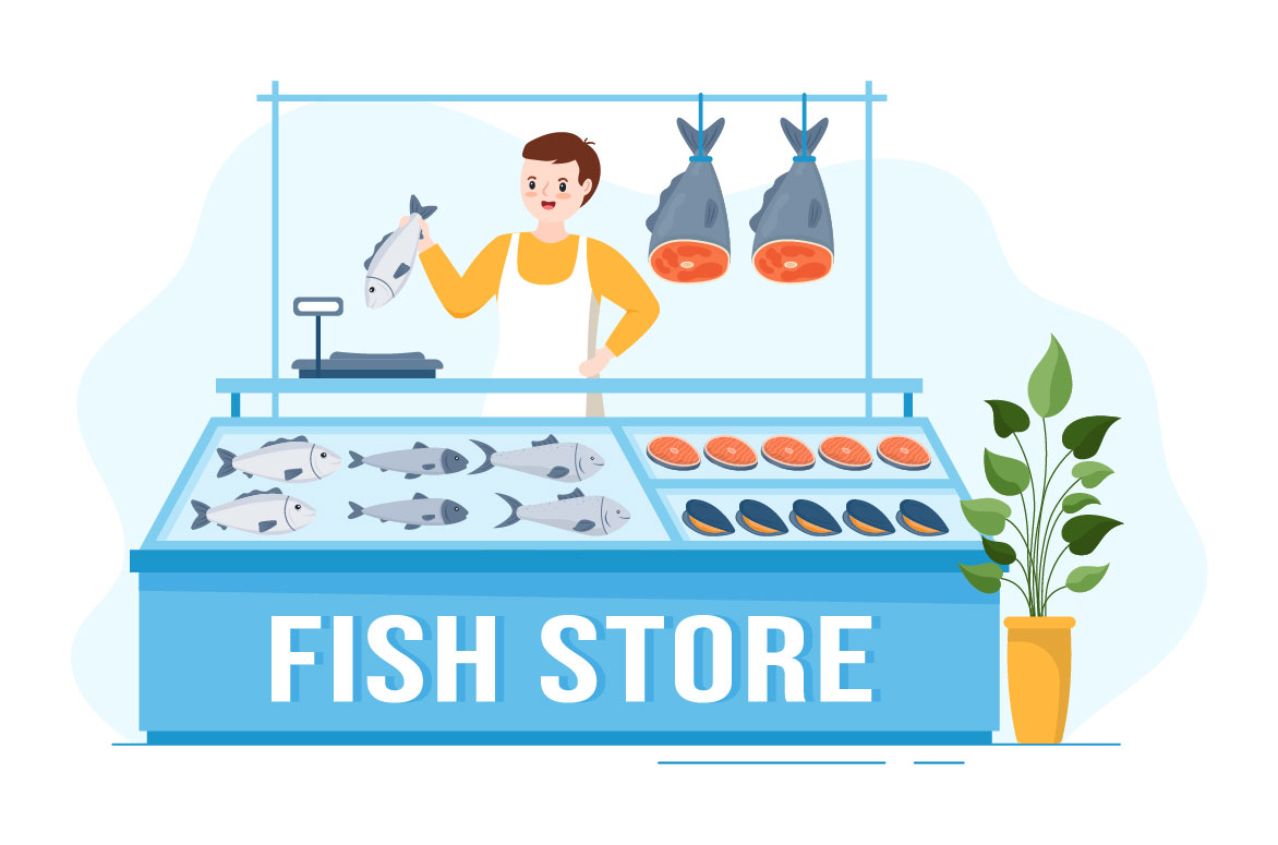 Fish Shop Cartoon Graphics preview image.