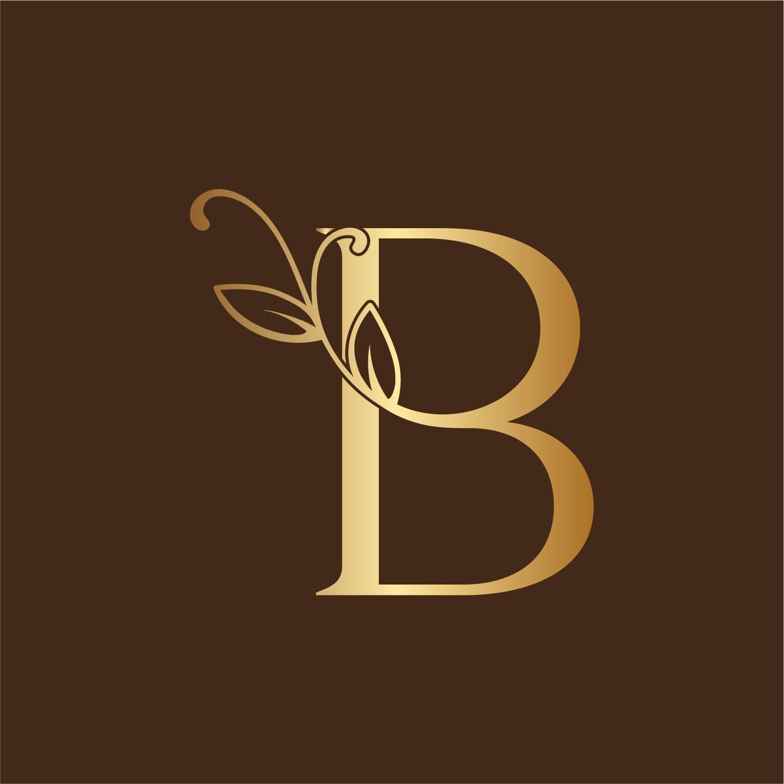 Floral Logo Design Letter B with brown background.