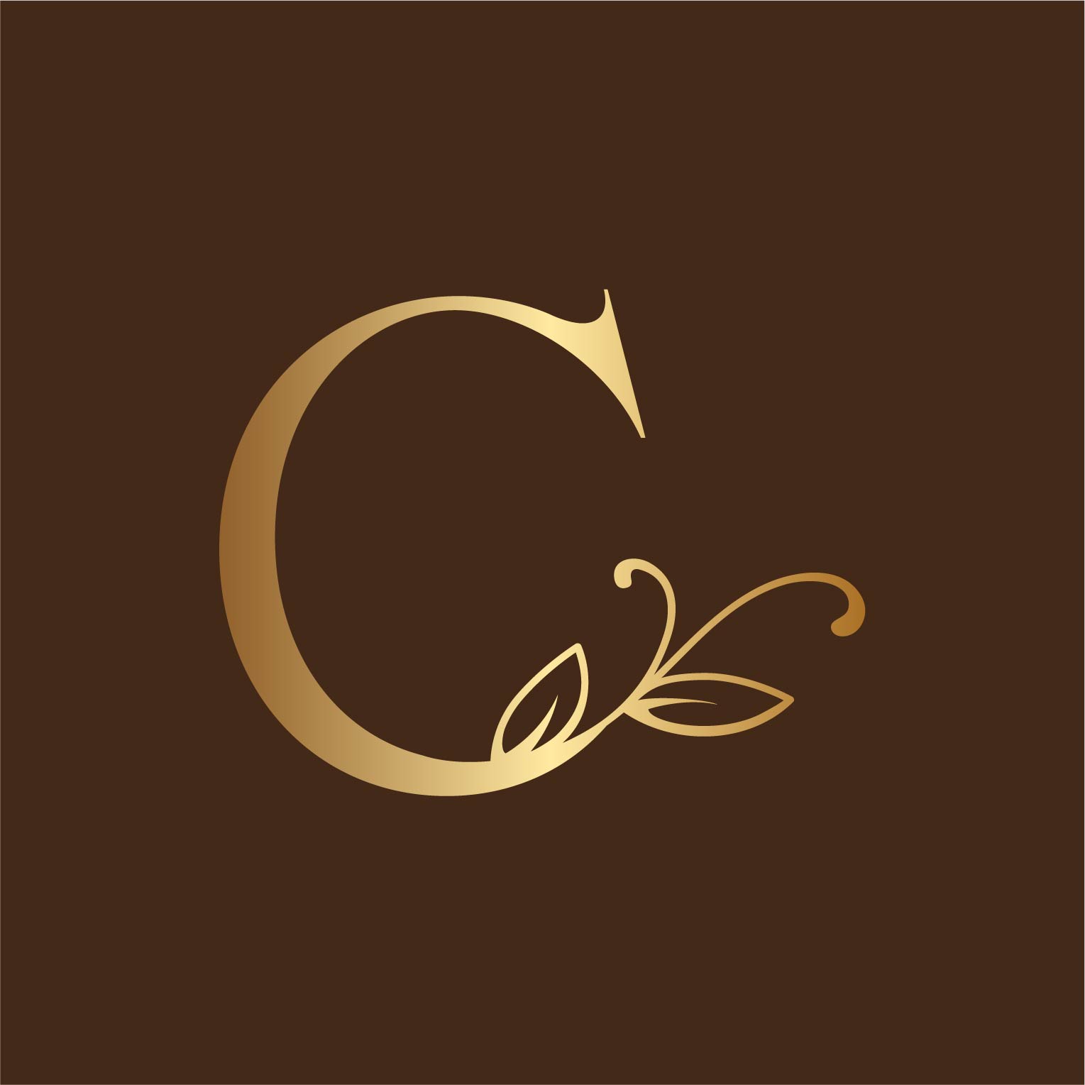 Floral Logo Design Letter C with brown background.