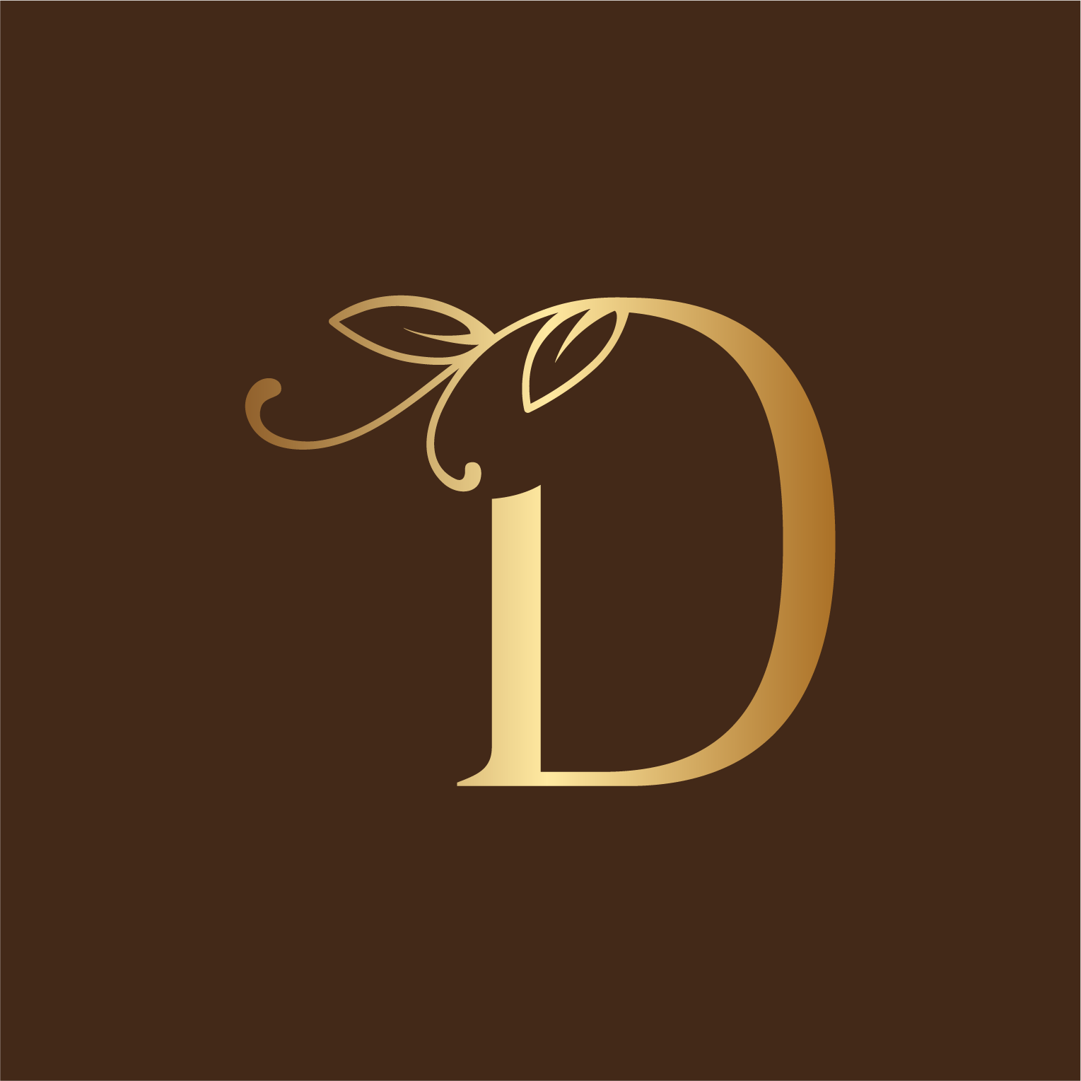 Floral Logo Design Letter D with brown background.