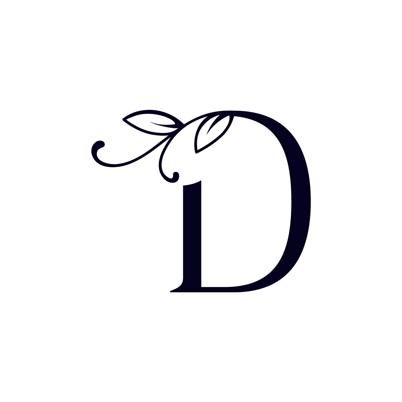 Floral Logo Design Letter D black and white preview.