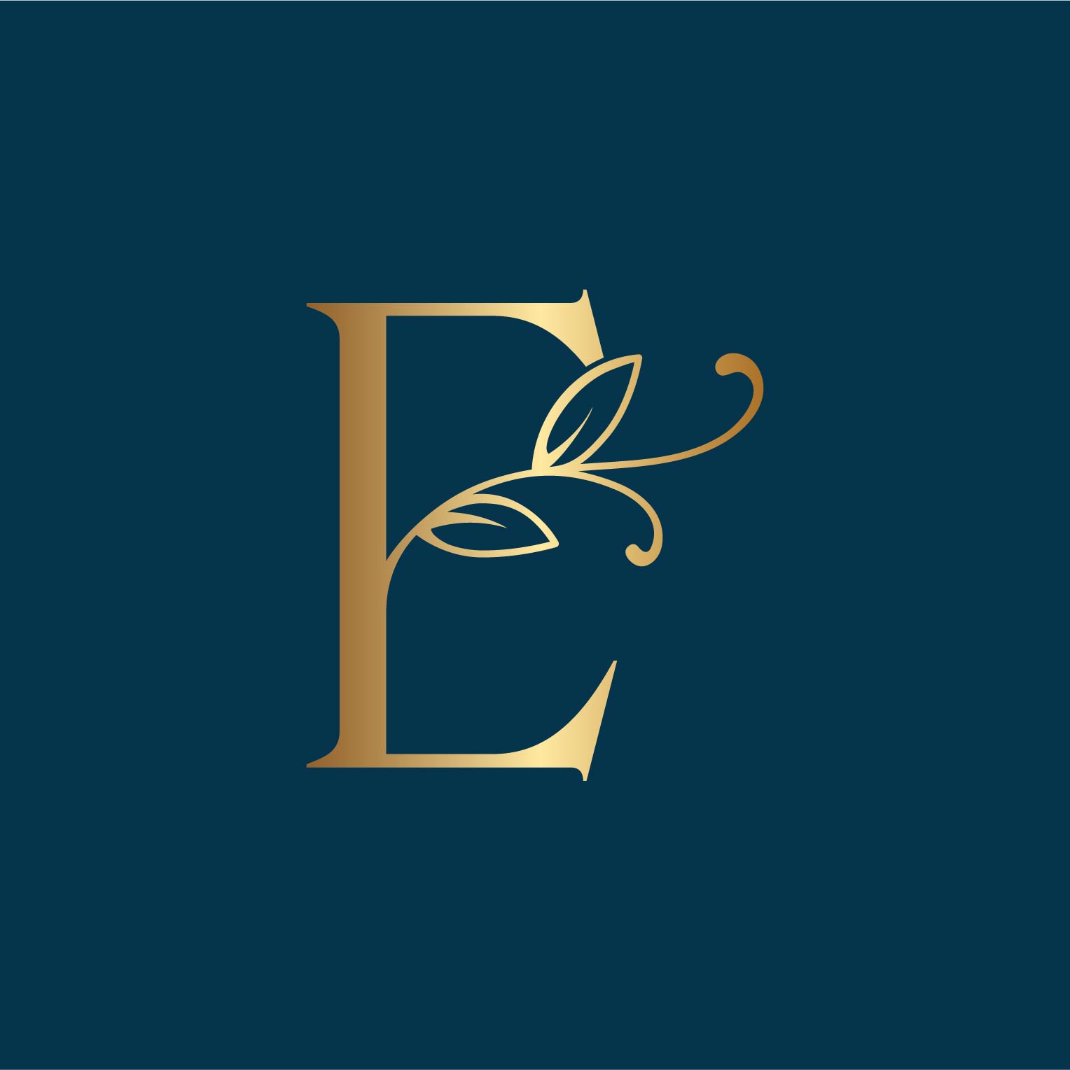 Floral Logo Design Letter E with blue background.