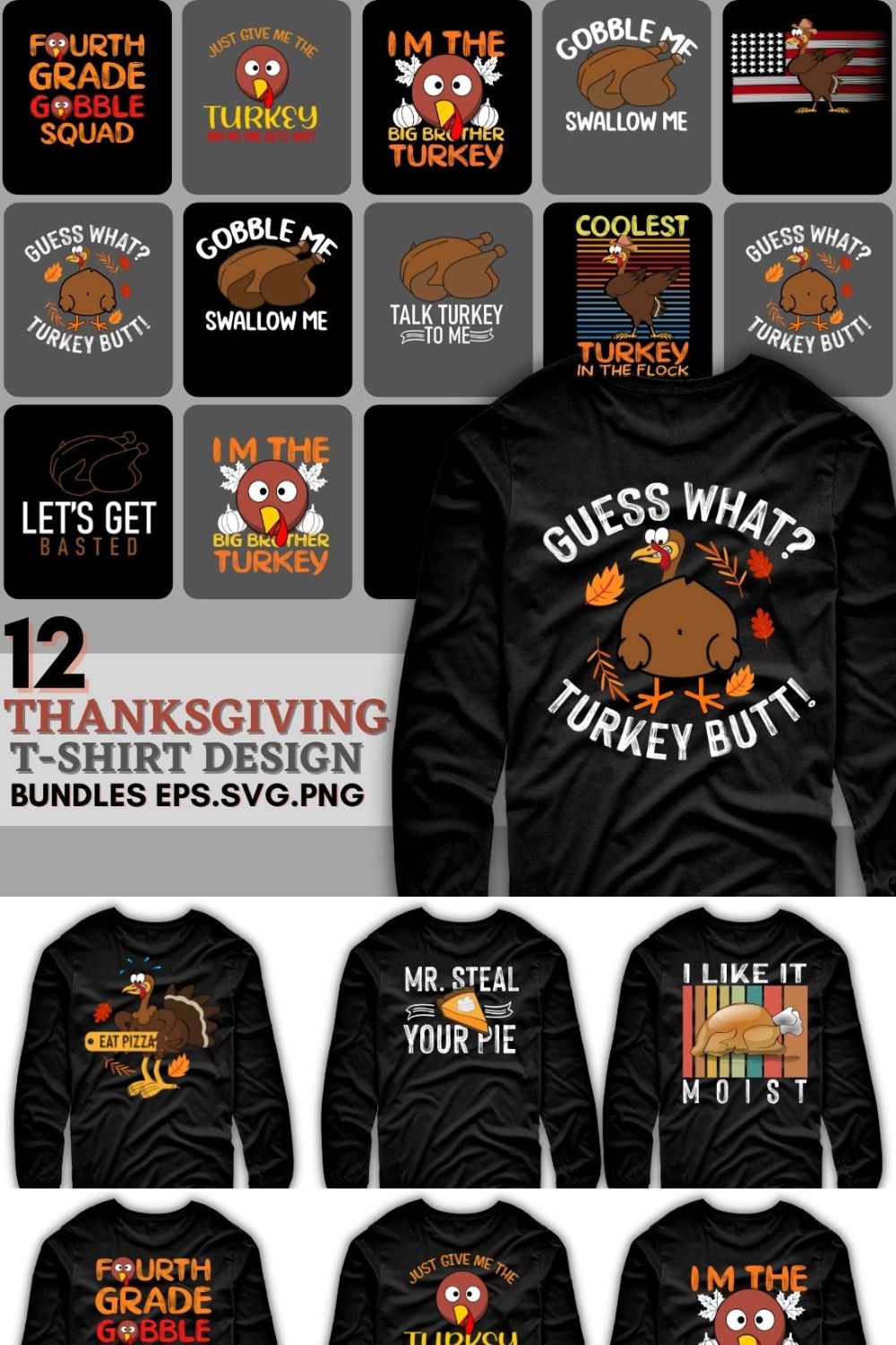 T-shirt Thanksgiving Funny Turkey Design pinterest image.