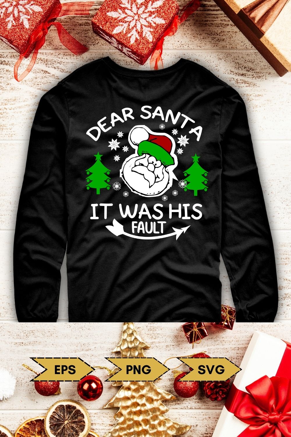 Image of a black sweatshirt with an enchanting Christmas print.