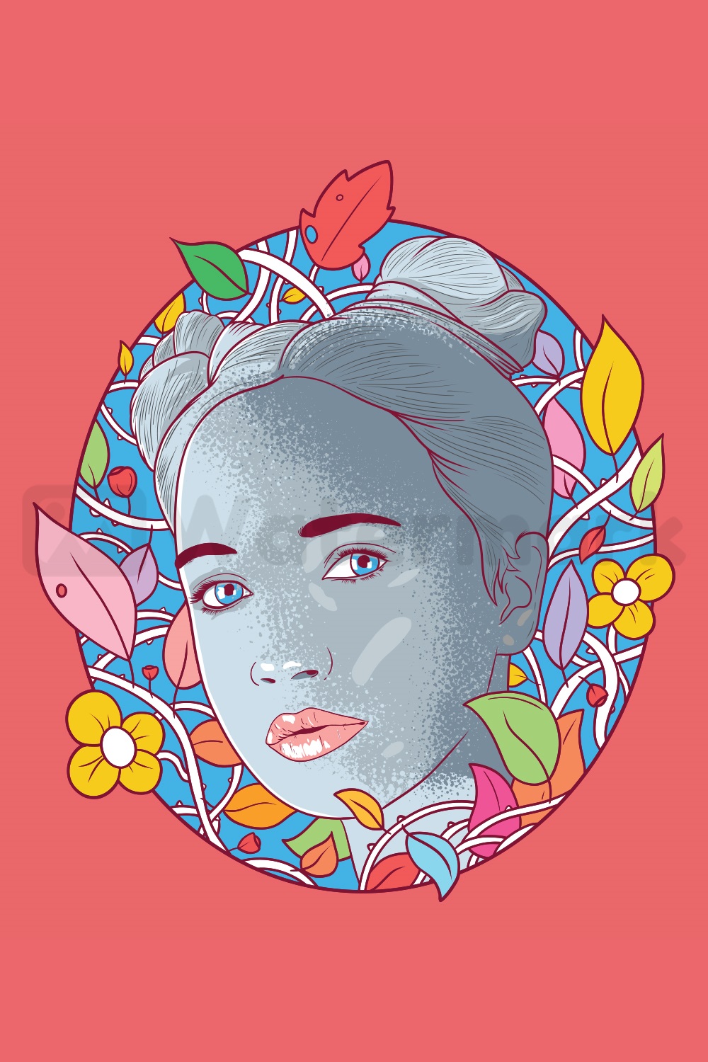 Flower Girl Face Vector Illustration pinterest image.