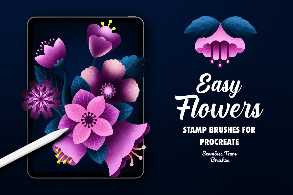 Cover image of Procreate Flower Stamp Brushes.