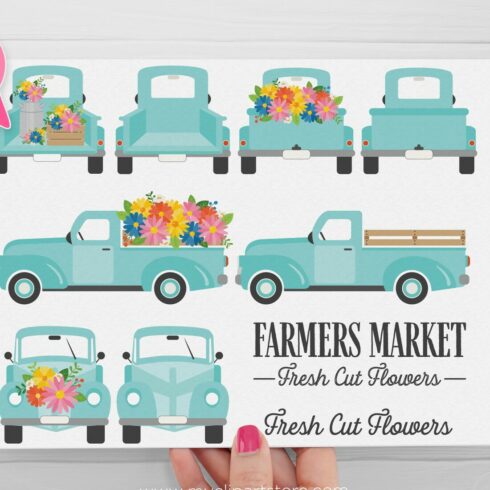 Flower Truck, SVG Clipart main cover image.