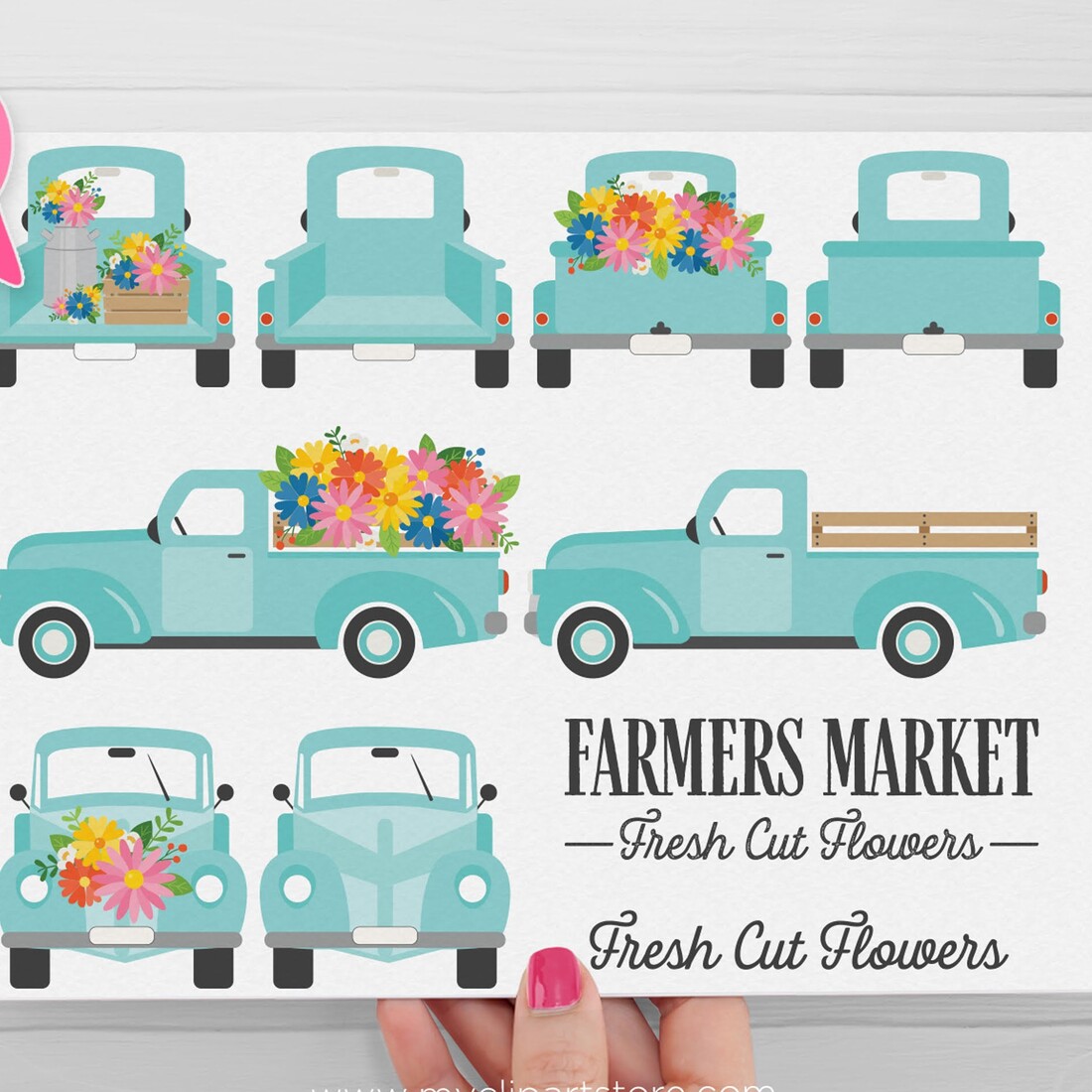 Flower Truck, SVG Clipart main cover image.