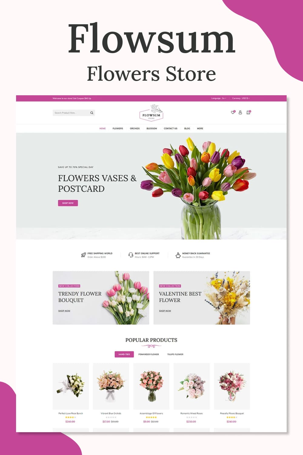 Flowsum - Flowers Store Responsive Shopify 2.0 Theme - Pinterest.