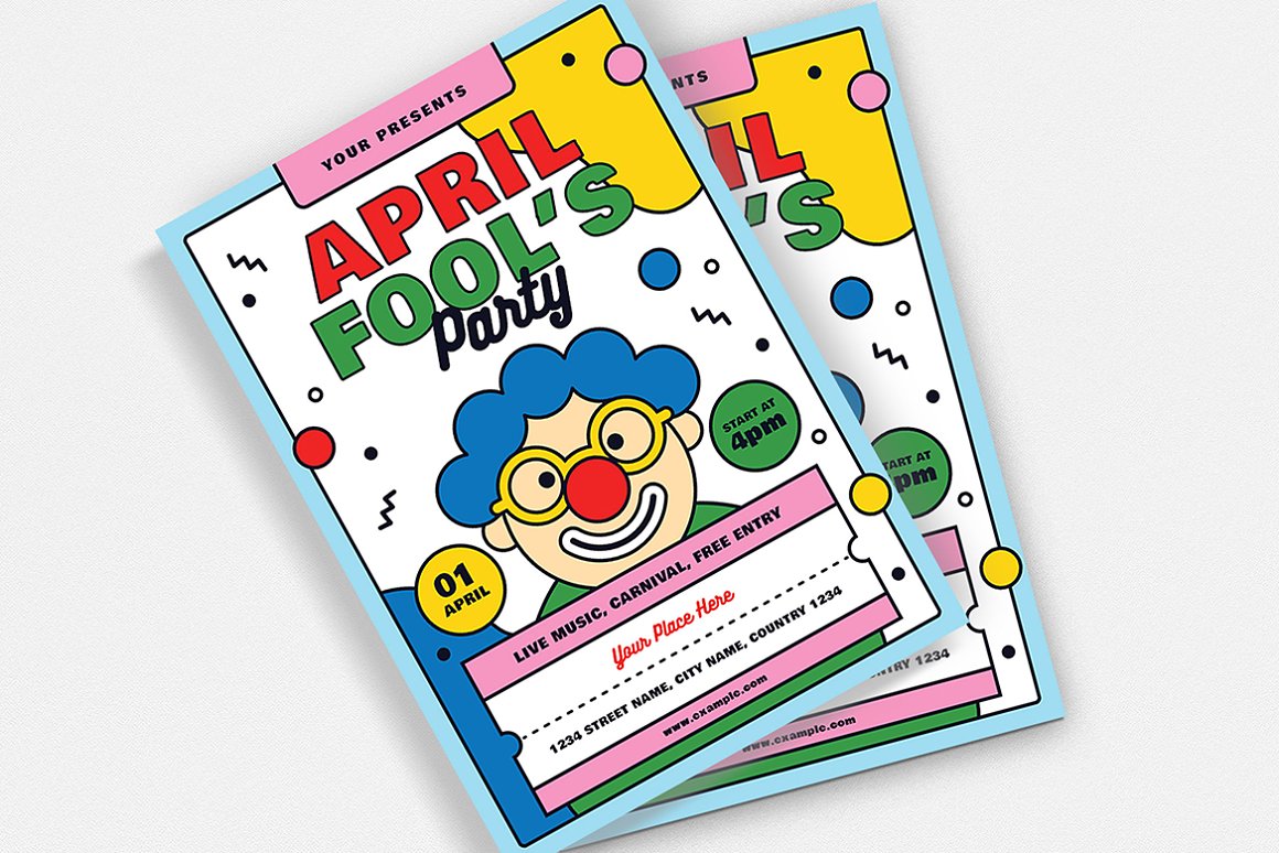 Cool April Fools Day party event flyers on a gray background.