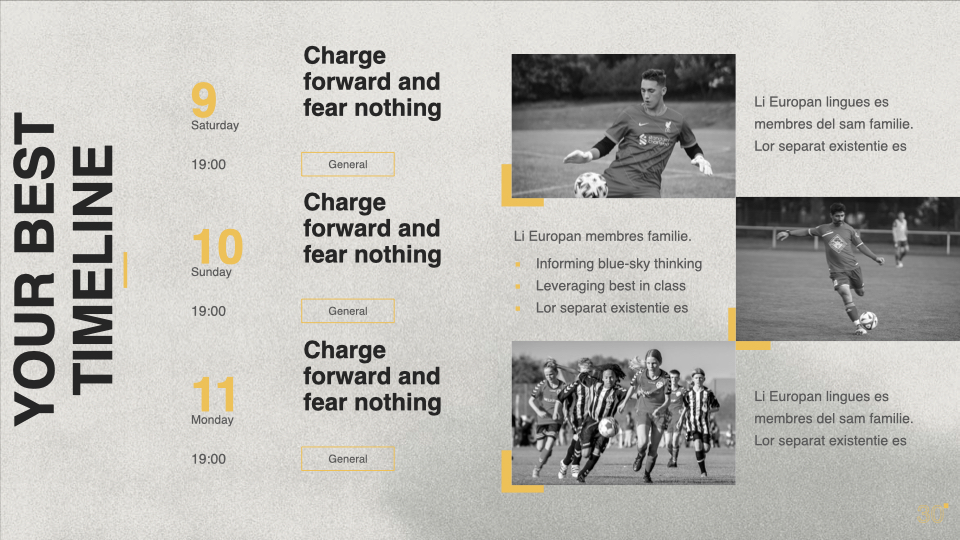 Comfortable timeline slide with the football images.