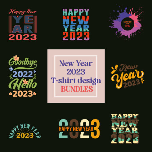 Happy New Year 2023 Typography T-shirt Designs - main image preview.