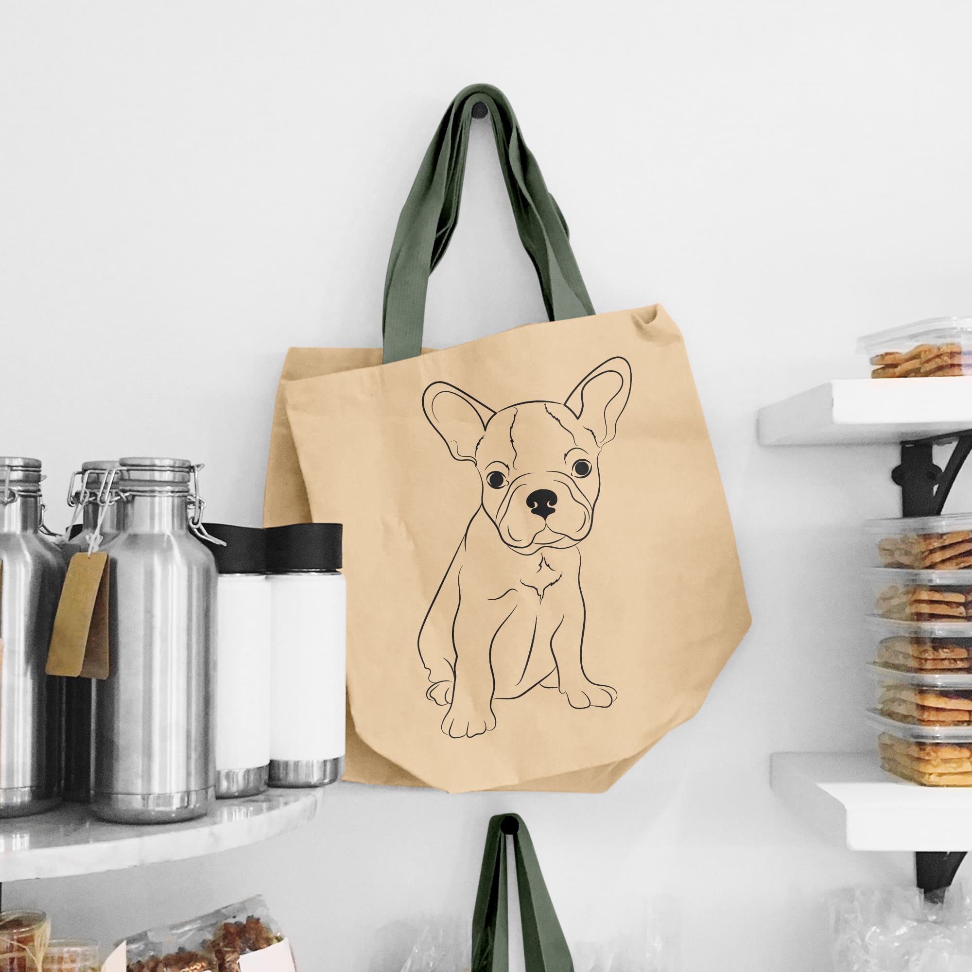 Bag with a picture of a dog on it.