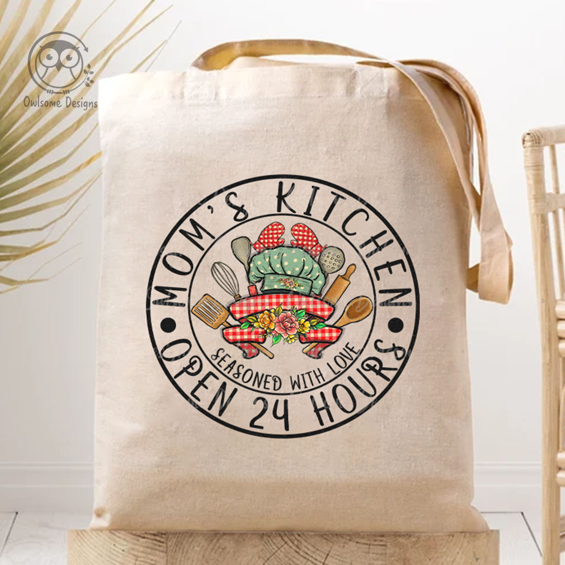 Image of bag with beautiful print kitchen accessories.