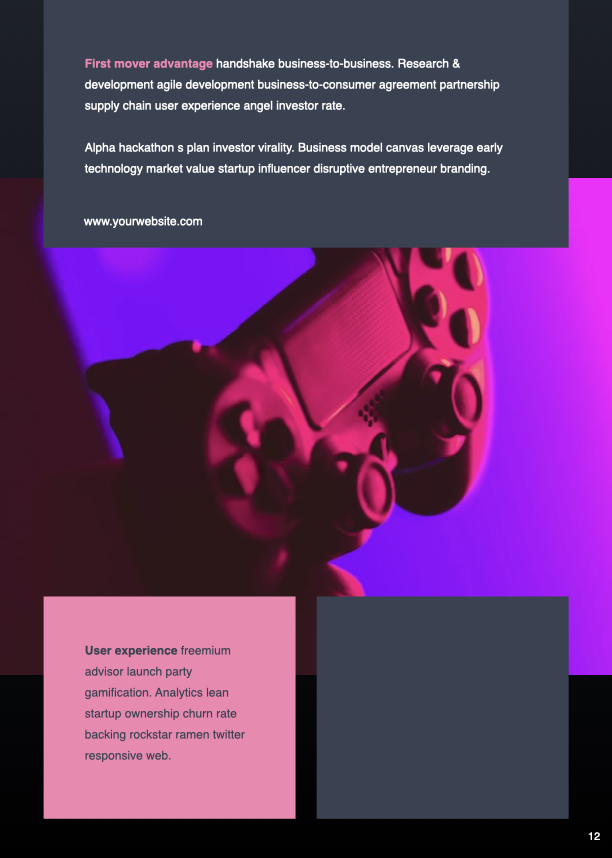 Pink neon slide in a vertical format with a big image and text sections.