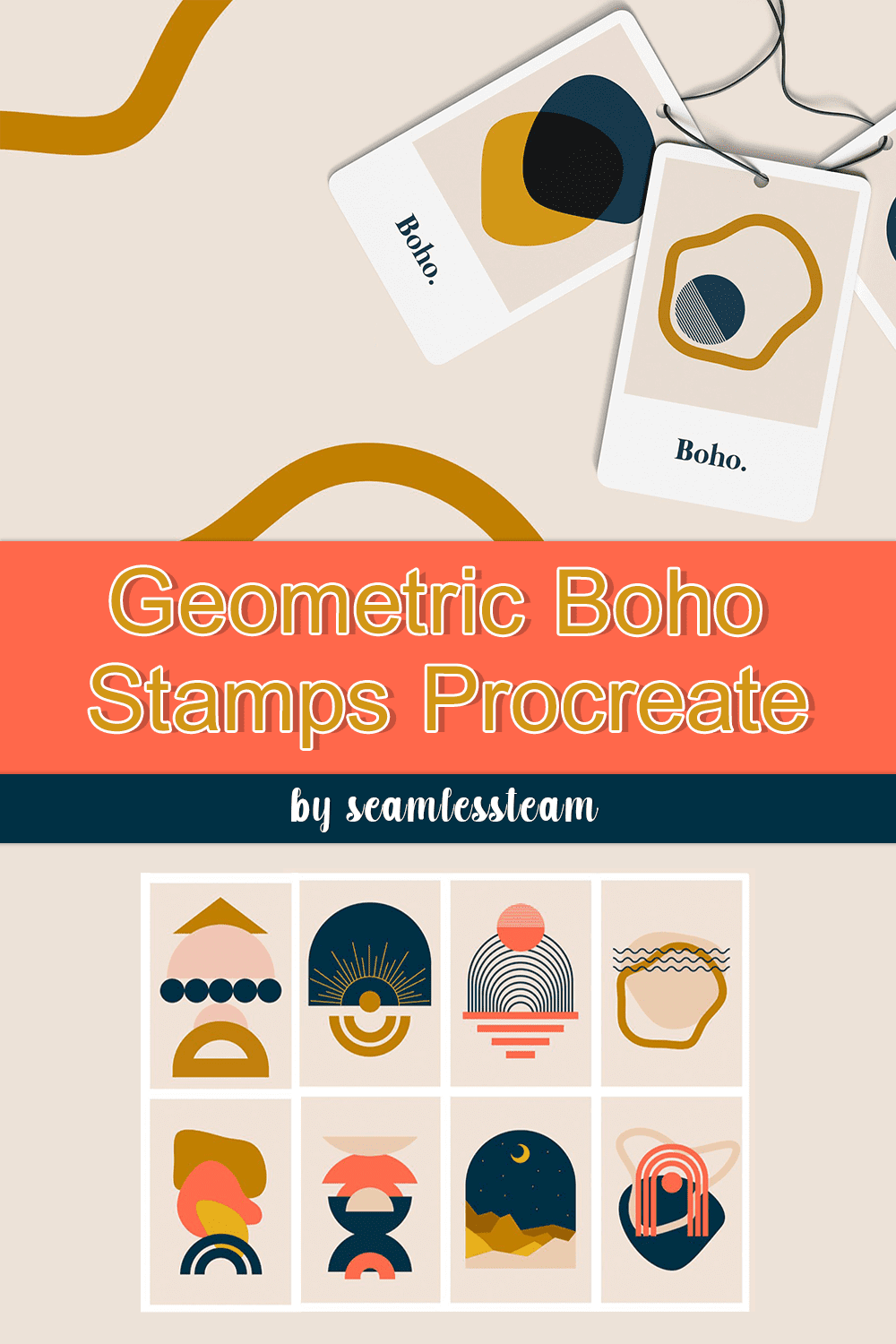 Geometric Boho Stamps Procreate - pinterest image preview.