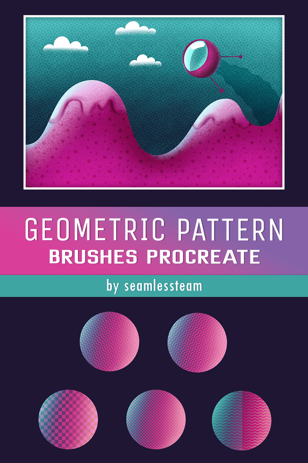 Geometric Pattern Brushes for Procreate - pinterest image preview.