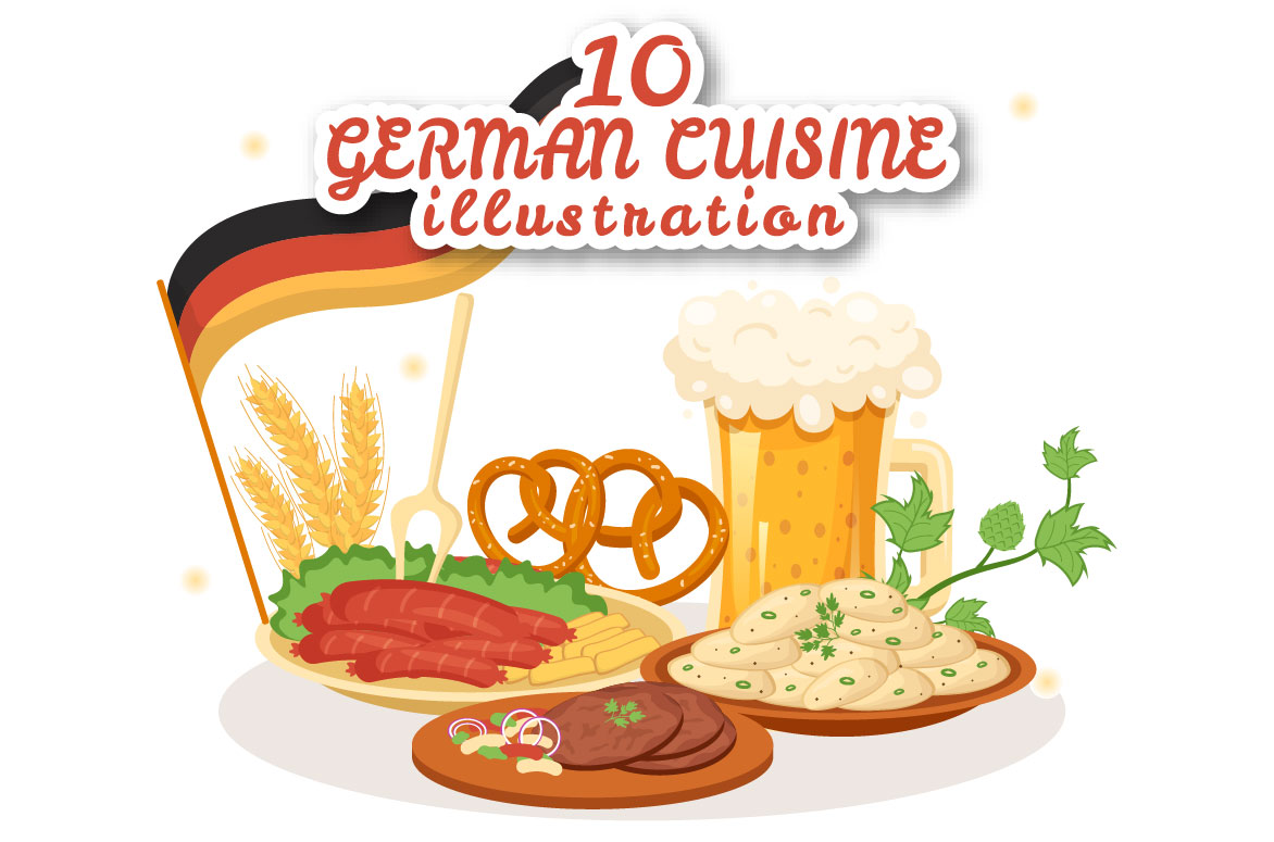 Cover image of 10 German Food And Drinks Illustration.
