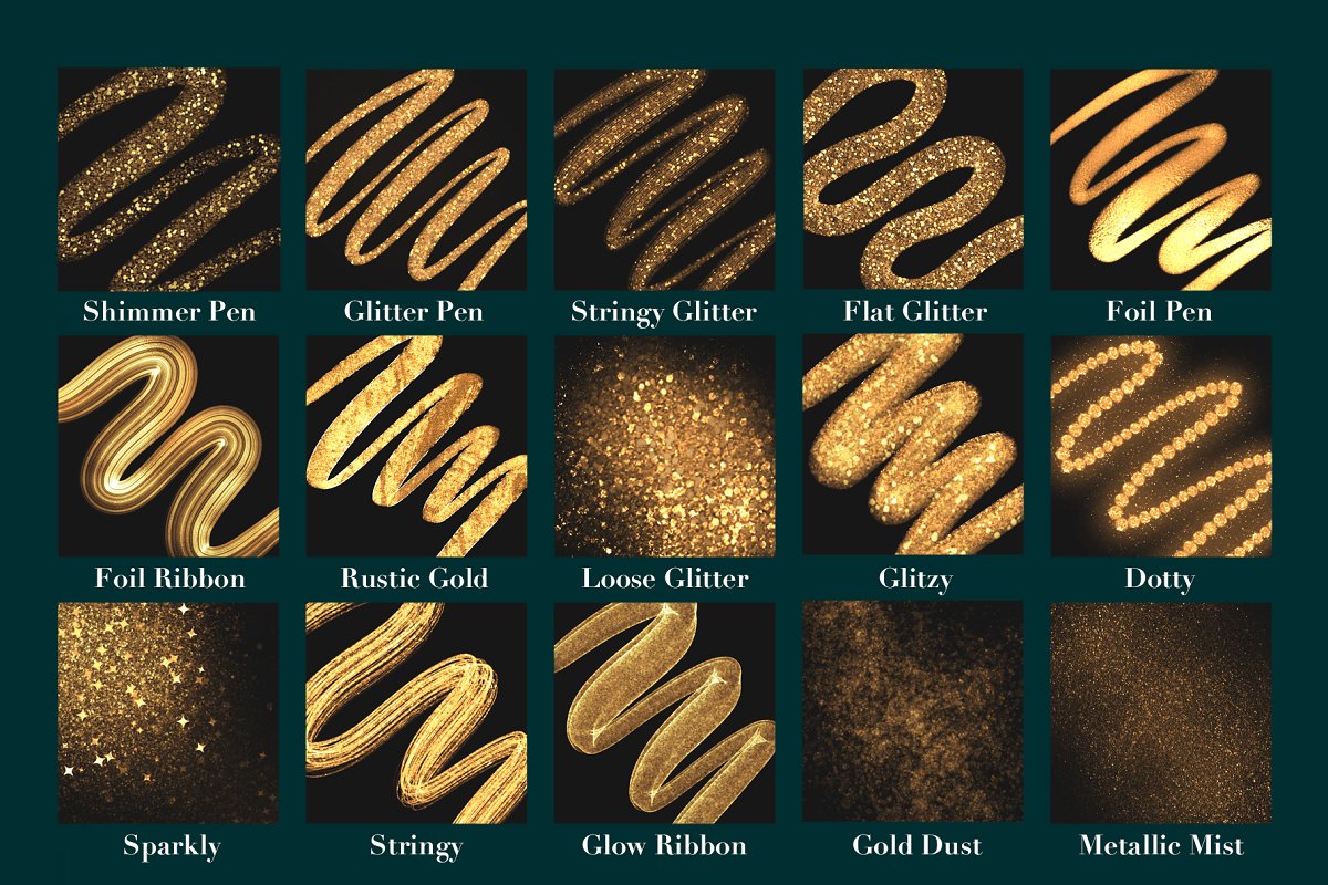 Golden glitter sparkly procreate brushes.