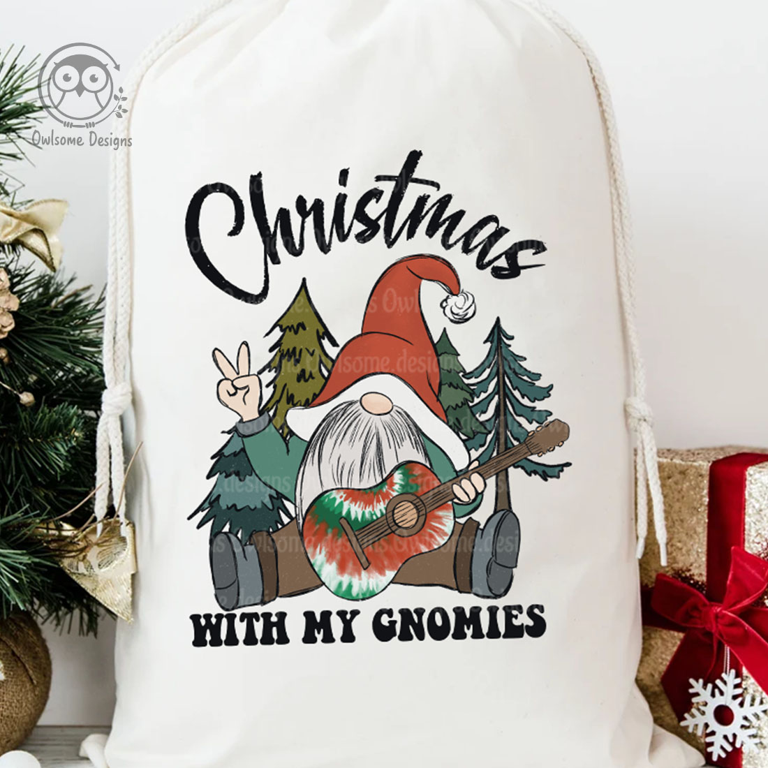 Hippie Gnomes Christmas Sublimation Design preview image.