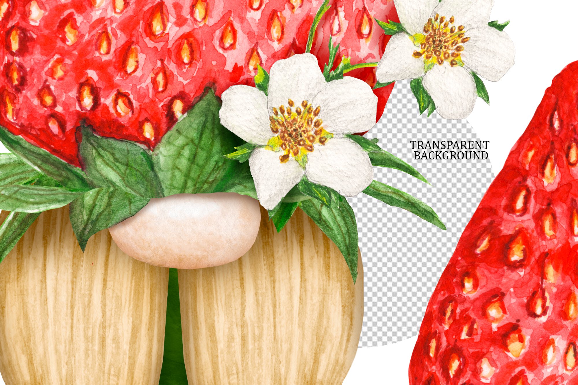 Illustration in close-up of a gnome strawberry on a transparent background.
