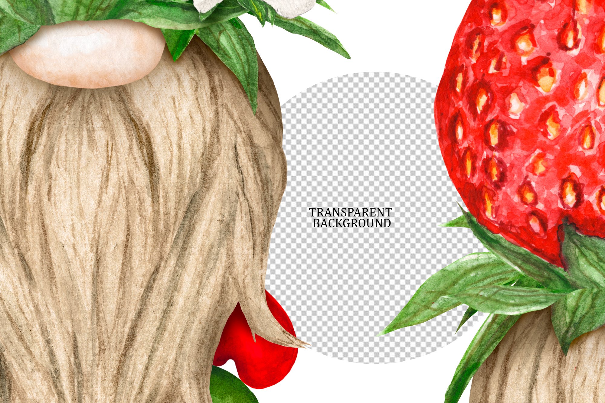 Gnome strawberry illustration on a transparent background.