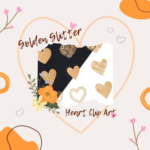 Golden Glitter Heart Clip Art.