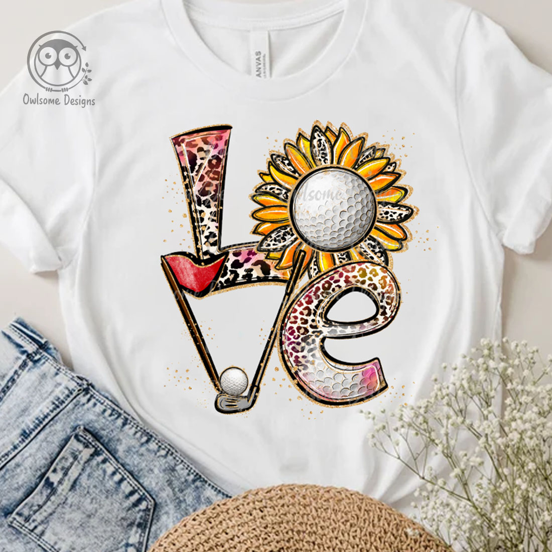 T-shirt image with amazing inscription Love with golf elements.