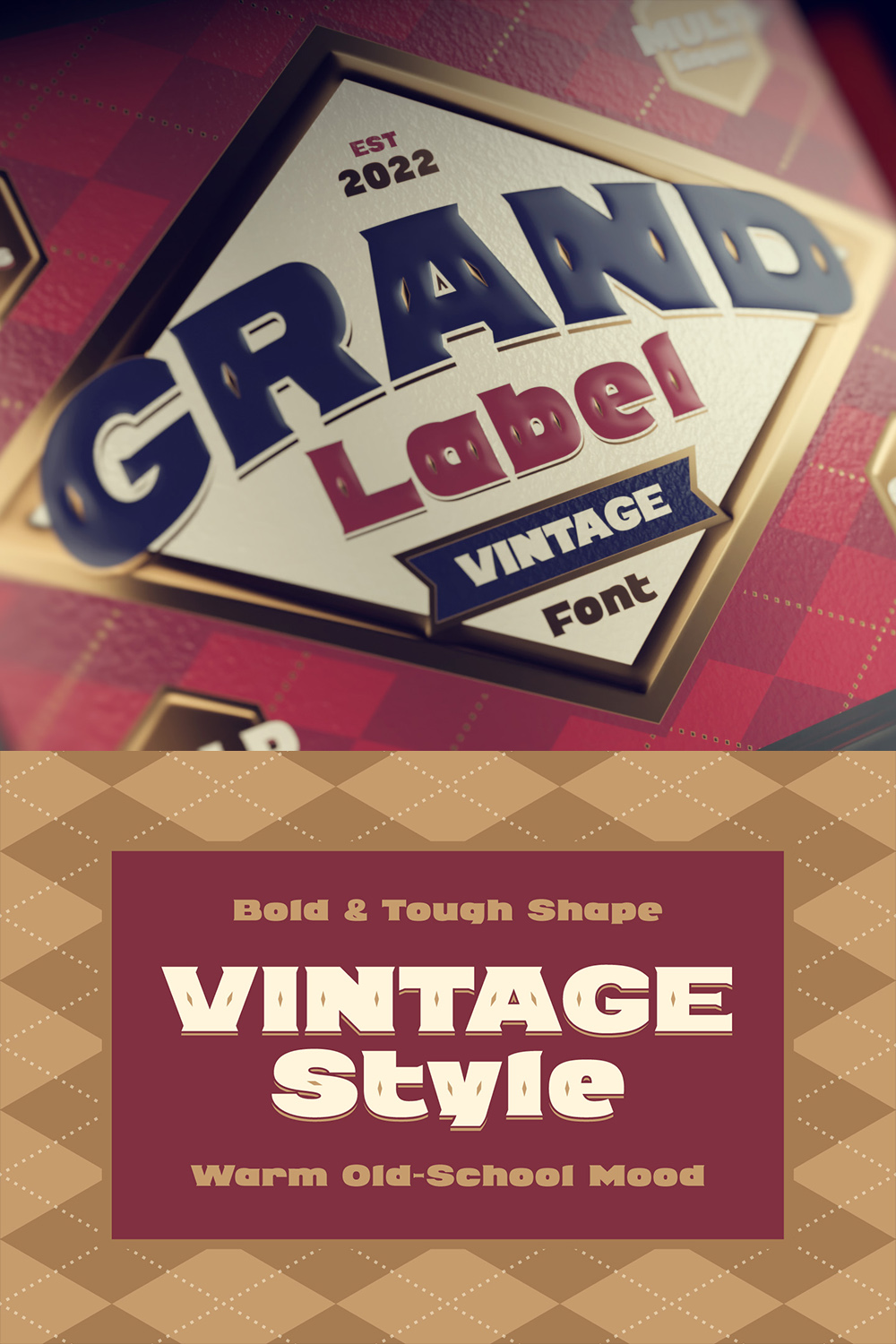 Bold Vintage Font Grand Label Design pinterest image.