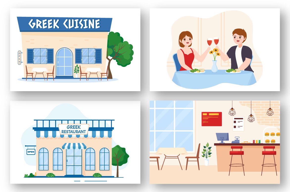 Greek Cuisine Restaurant Illustration preview image.