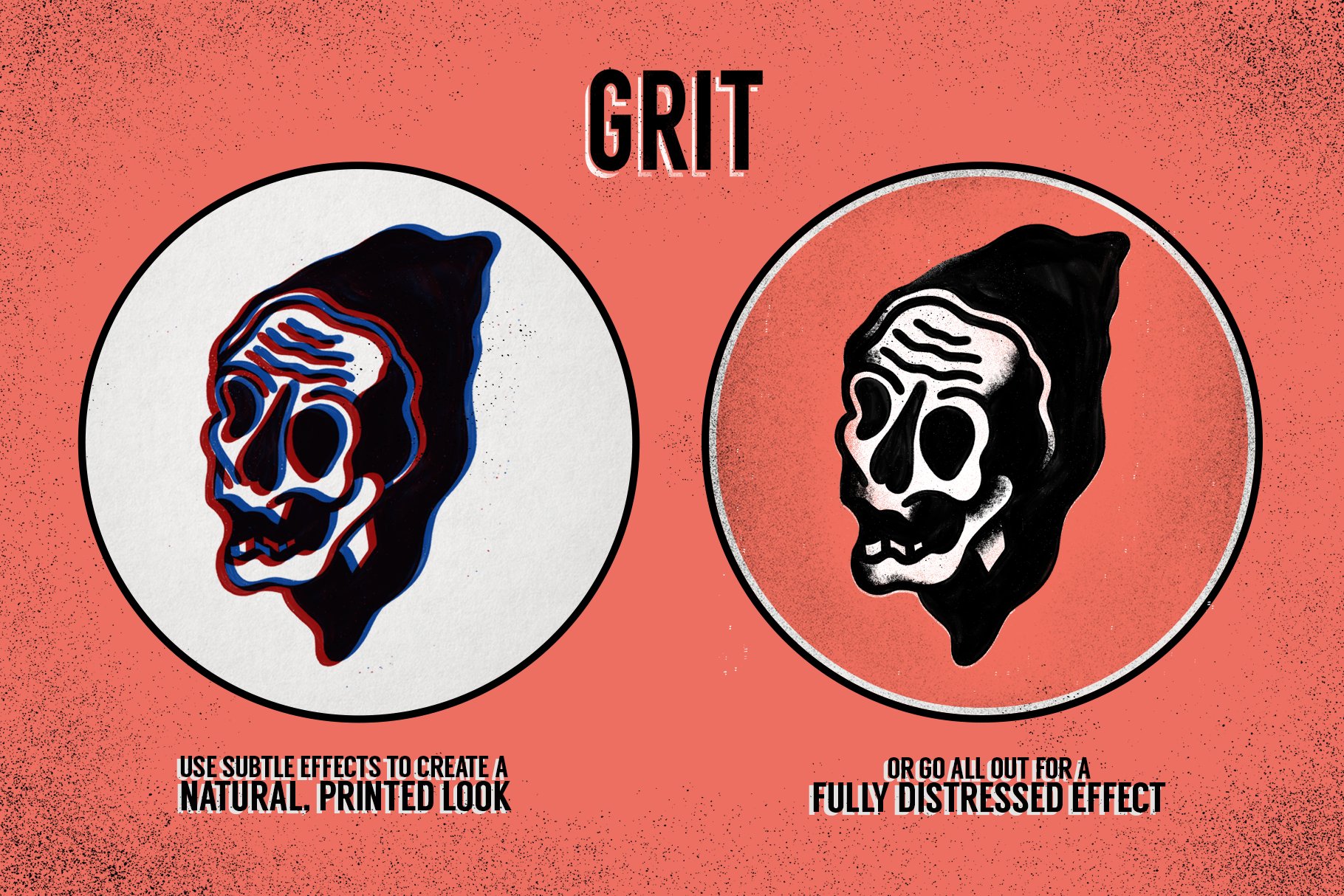 Two skulls graphics with different effects.