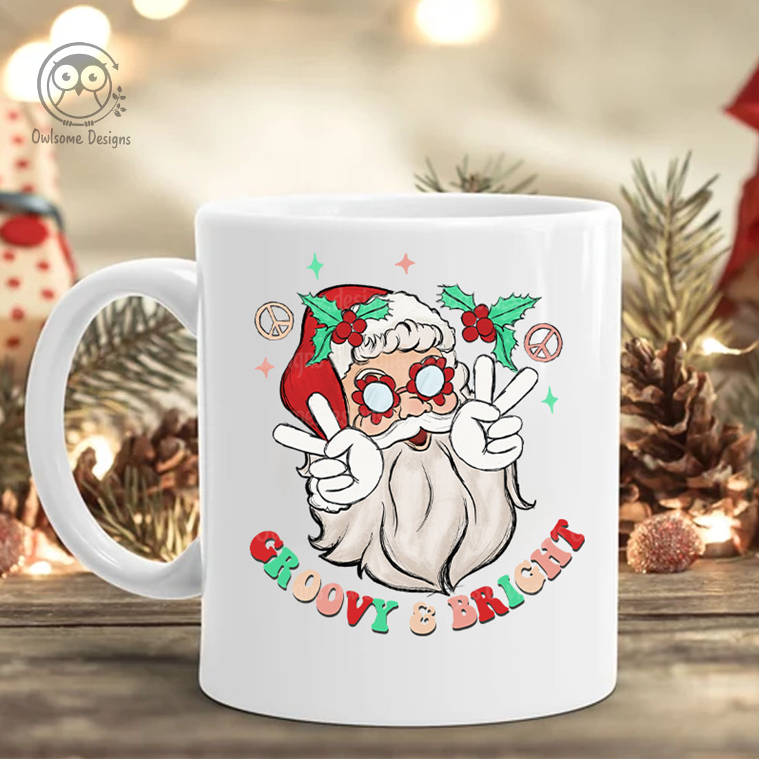 Stay merry and bright coffee mug/retro groovy santa claus mug cup