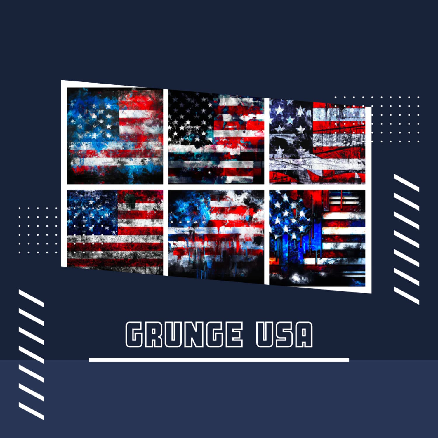 Grunge USA American Flags Background.