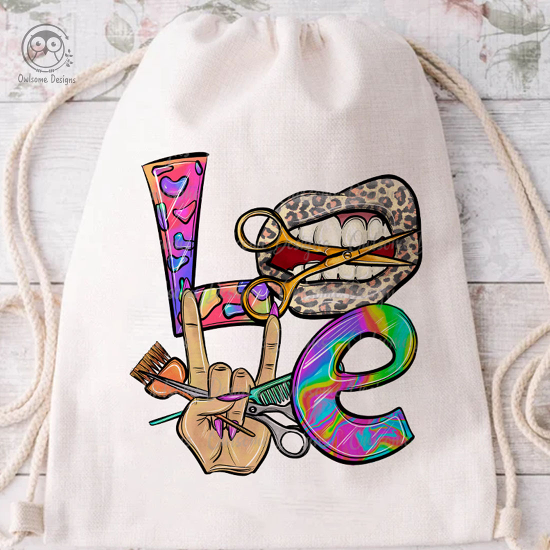 Image of a bag with a charming inscription love with stylist accessories.